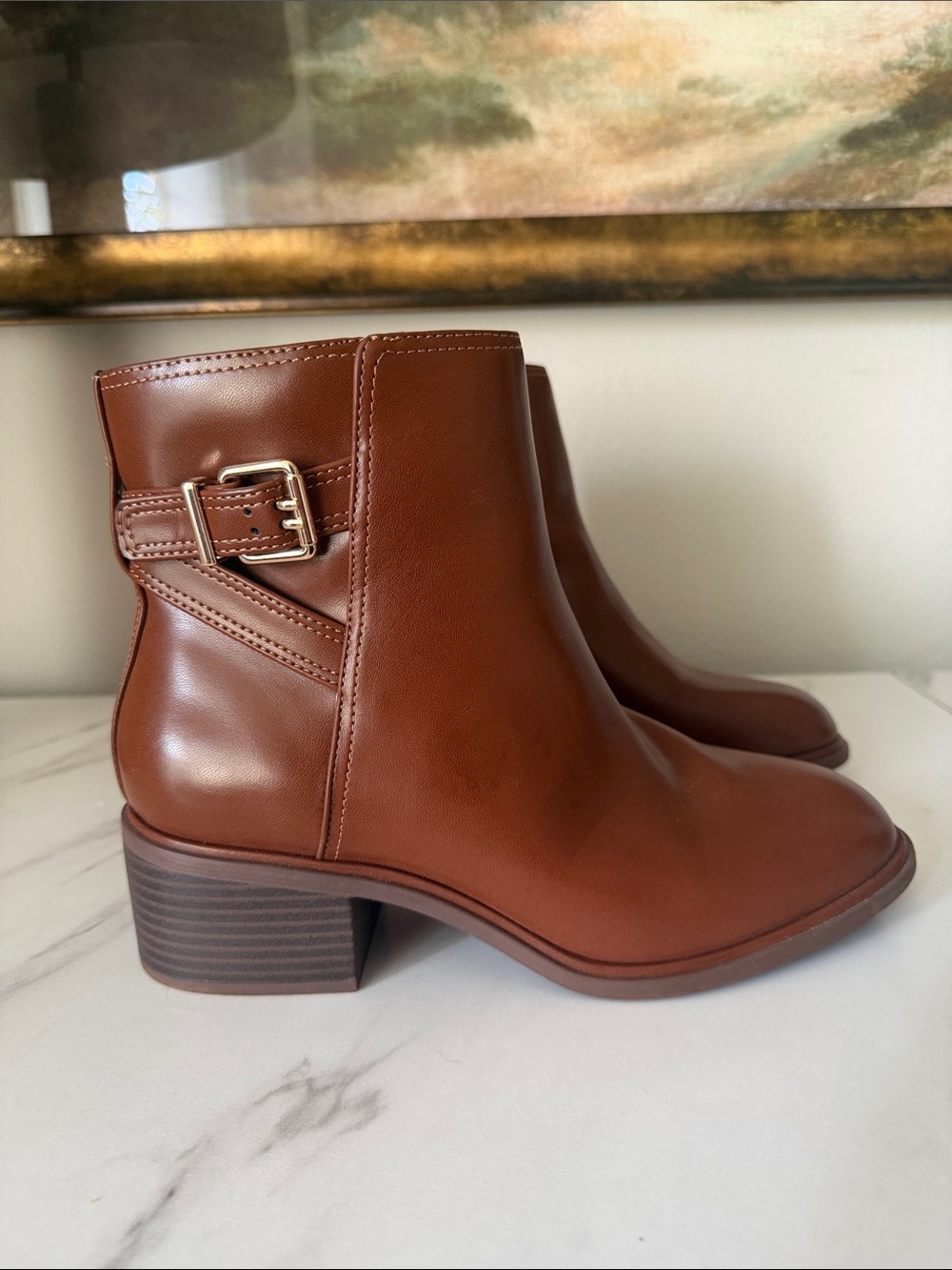 Kelly & Katie Women's Brown Leather Ankle Boots with Buckle - Size 8 W